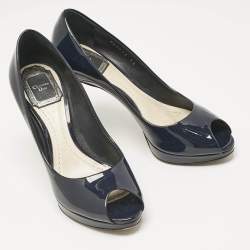 Pre Owned Dior Navy Blue Patent Leather Platform Pumps Size 36