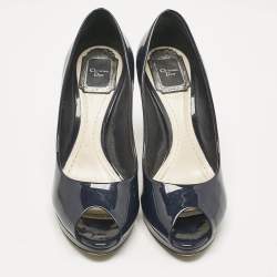 Pre Owned Dior Navy Blue Patent Leather Platform Pumps Size 36