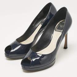 Pre Owned Dior Navy Blue Patent Leather Platform Pumps Size 36