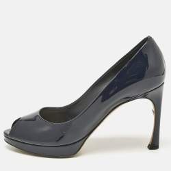 Pre Owned Dior Navy Blue Patent Leather Platform Pumps Size 36