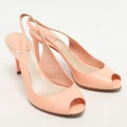 Dior Peach Leather Peep Toe Slingback Pumps Size 37