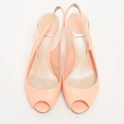 Dior Peach Leather Peep Toe Slingback Pumps Size 37