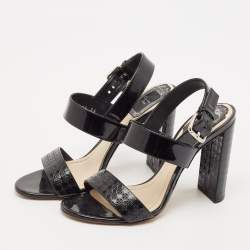 Pre Owned Dior Black Cannage Quilted Patent Leather Ankle Strap Sandals Size 36