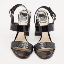 Pre Owned Dior Black Cannage Quilted Patent Leather Ankle Strap Sandals Size 36
