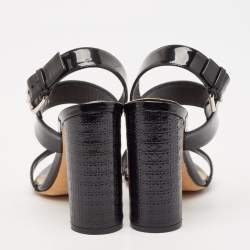 Pre Owned Dior Black Cannage Quilted Patent Leather Ankle Strap Sandals Size 36