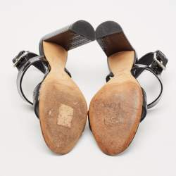 Pre Owned Dior Black Cannage Quilted Patent Leather Ankle Strap Sandals Size 36