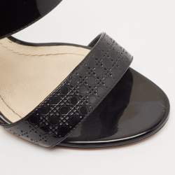 Pre Owned Dior Black Cannage Quilted Patent Leather Ankle Strap Sandals Size 36