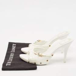 مملوكة مسبقًا صندل ديور سلايد مقدمة مفتوحة تفاصيل إبزيم جلد لامع مبطن أسود مقاس 37.5