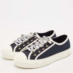 Pre Owned Dior Black/White Canvas Walk'n'Dior Lace Up Sneakers Size 37.5