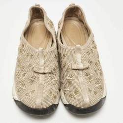 Dior Beige Mesh Beads Embellished/ Embroidery Fusion Sneakers Size 36