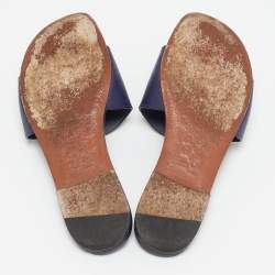 Dior Navy Blue Leather D Club Slide Flats Size 36