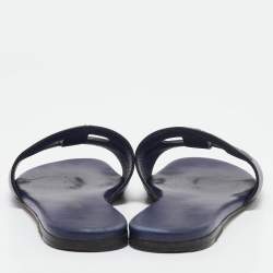 Dior Navy Blue Leather D Club Slide Flats Size 36