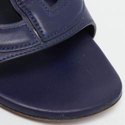 Dior Navy Blue Leather D Club Slide Flats Size 36