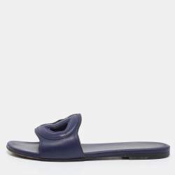 Dior Navy Blue Leather D Club Slide Flats Size 36