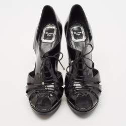 Dior Black Patent Glam Derby Peep Toe Cut Out Booties Size 39