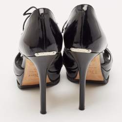 Dior Black Patent Glam Derby Peep Toe Cut Out Booties Size 39