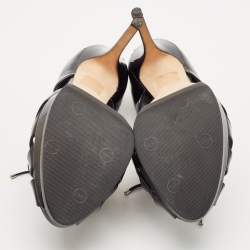 Dior Black Patent Glam Derby Peep Toe Cut Out Booties Size 39