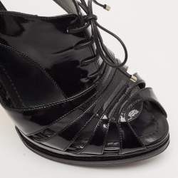 Dior Black Patent Glam Derby Peep Toe Cut Out Booties Size 39
