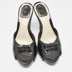 Dior Black Patent Leather Bow Slide Sandals Size 40
