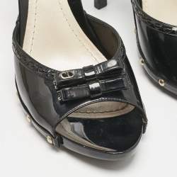 Dior Black Patent Leather Bow Slide Sandals Size 40