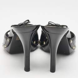 Dior Black Patent Leather Bow Slide Sandals Size 40