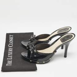 Dior Black Patent Leather Bow Slide Sandals Size 40