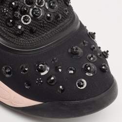 Dior Black Neoprene And Mesh Fusion Embellished Velcro Strap Sneakers Size 37.5
