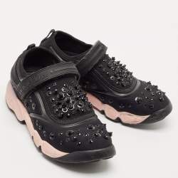 Dior Black Neoprene And Mesh Fusion Embellished Velcro Strap Sneakers Size 37.5