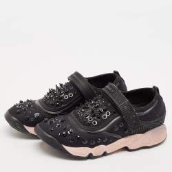 Dior Black Neoprene And Mesh Fusion Embellished Velcro Strap Sneakers Size 37.5