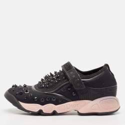 Dior Black Neoprene And Mesh Fusion Embellished Velcro Strap Sneakers Size 37.5