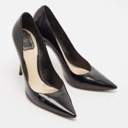 Pre Owned حذاء كعب عالي ديور جلد لامع مايكروكاناج أسود أومبريه غطاء مقدمة مدببة مقاس 38.5