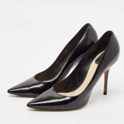 Pre Owned حذاء كعب عالي ديور جل�د لامع مايكروكاناج أسود أومبريه غطاء مقدمة مدببة مقاس 38.5