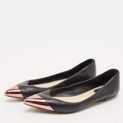 Dior Black Leather Metal Cap Pointed Toe Ballet Flats Size 39.5