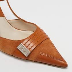مملوكة مسبقًا Dior Brown Leather and Suede Slingback Pumps Size 38