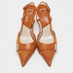 مملوكة مسبقًا Dior Brown Leather and Suede Slingback Pumps Size 38