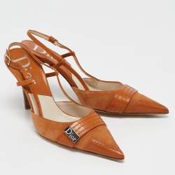 مملوكة مسبقًا Dior Brown Leather and Suede Slingback Pumps Size 38