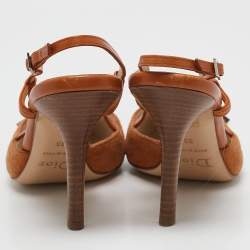 مملوكة مسبقًا Dior Brown Leather and Suede Slingback Pumps Size 38