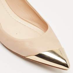 Pre Owned Dior Beige Leather Metal Cap Pointed Toe Ballet Flats Size 39.5