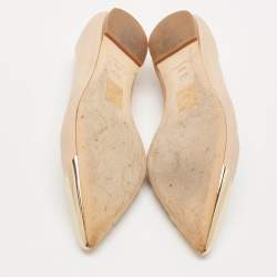 Pre Owned Dior Beige Leather Metal Cap Pointed Toe Ballet Flats Size 39.5