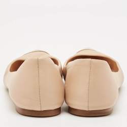 Pre Owned Dior Beige Leather Metal Cap Pointed Toe Ballet Flats Size 39.5