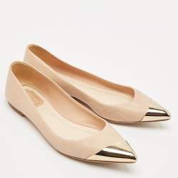Pre Owned Dior Beige Leather Metal Cap Pointed Toe Ballet Flats Size 39.5