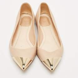 Pre Owned Dior Beige Leather Metal Cap Pointed Toe Ballet Flats Size 39.5