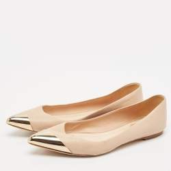 Pre Owned Dior Beige Leather Metal Cap Pointed Toe Ballet Flats Size 39.5
