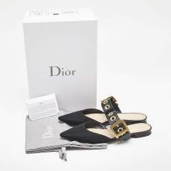 Dior Black Technical Fabric and Leather D-Dior Flat Mules Size 37