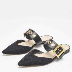 Dior Black Technical Fabric and Leather D-Dior Flat Mules Size 37