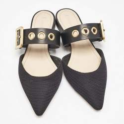 Dior Black Technical Fabric and Leather D-Dior Flat Mules Size 37