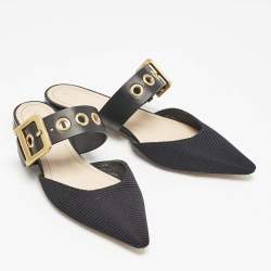 Dior Black Technical Fabric and Leather D-Dior Flat Mules Size 37