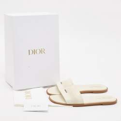 Pre Owned Dior Cream  Embroidered Canvas Dway Flat Slides Size 41