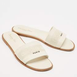 Pre Owned Dior Cream  Embroidered Canvas Dway Flat Slides Size 41