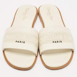 Pre Owned Dior Cream  Embroidered Canvas Dway Flat Slides Size 41